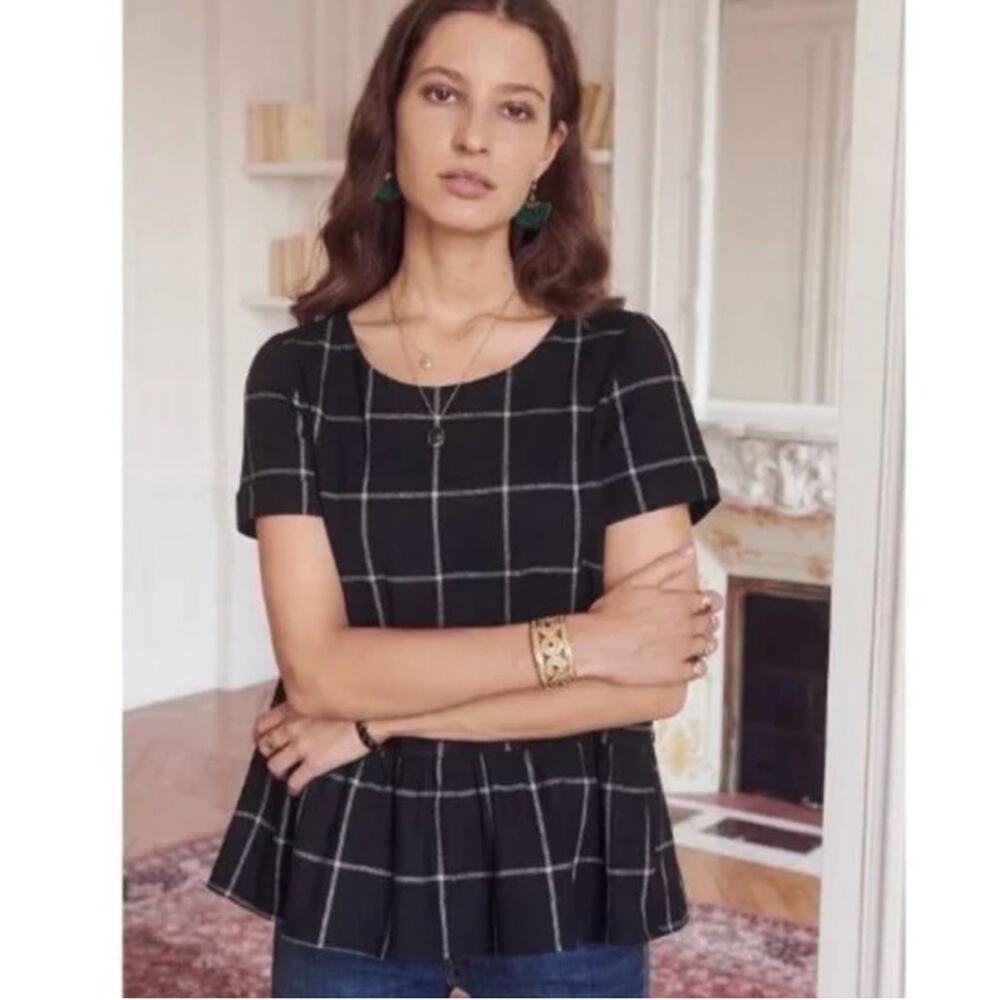 Sezane Naya Flannel Black White Check Blouse Sz 36 US 4